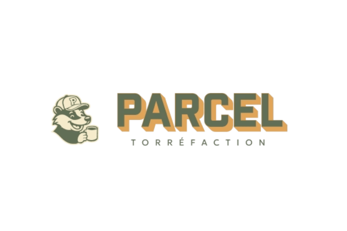 White 'PARCEL' logo with a stylized parcel icon on a green background